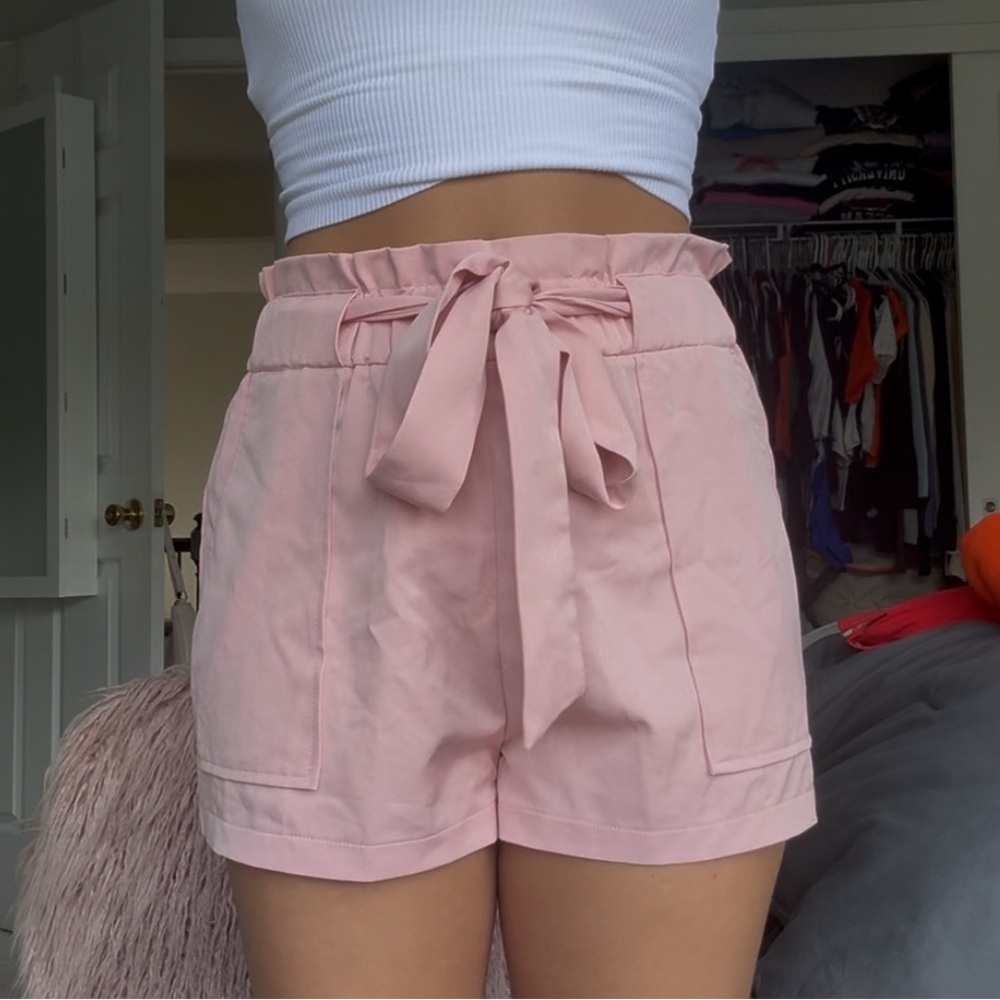 Pink Women's Shorts with Tie Waist